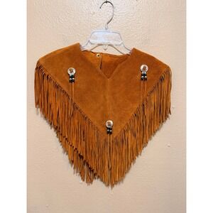 Lariat Leather Western Fringe Poncho Shawl Top Style‎ 905 Tobacco Suede